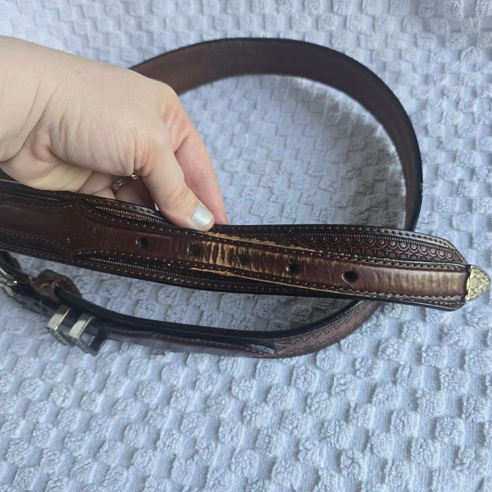 Smith & Wesson Mens Brown Leather Western Tooled Belt Silver Buckle 38 X-W1002